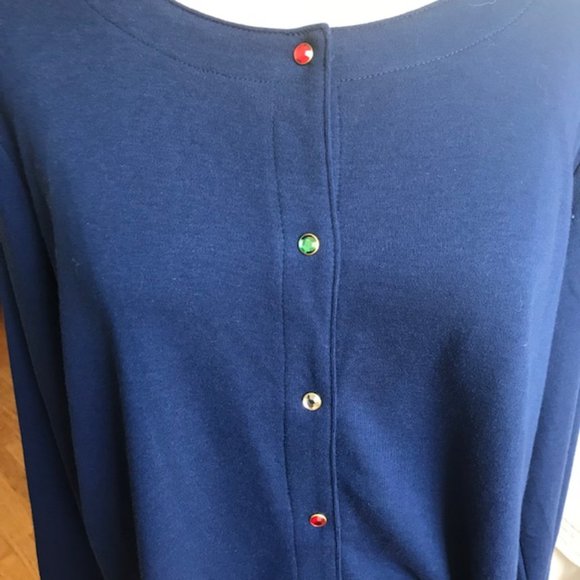 Quacker Factory Royal Blue Cardigan - Rhinestone Buttons Size Large NW0T - Picture 9 of 9